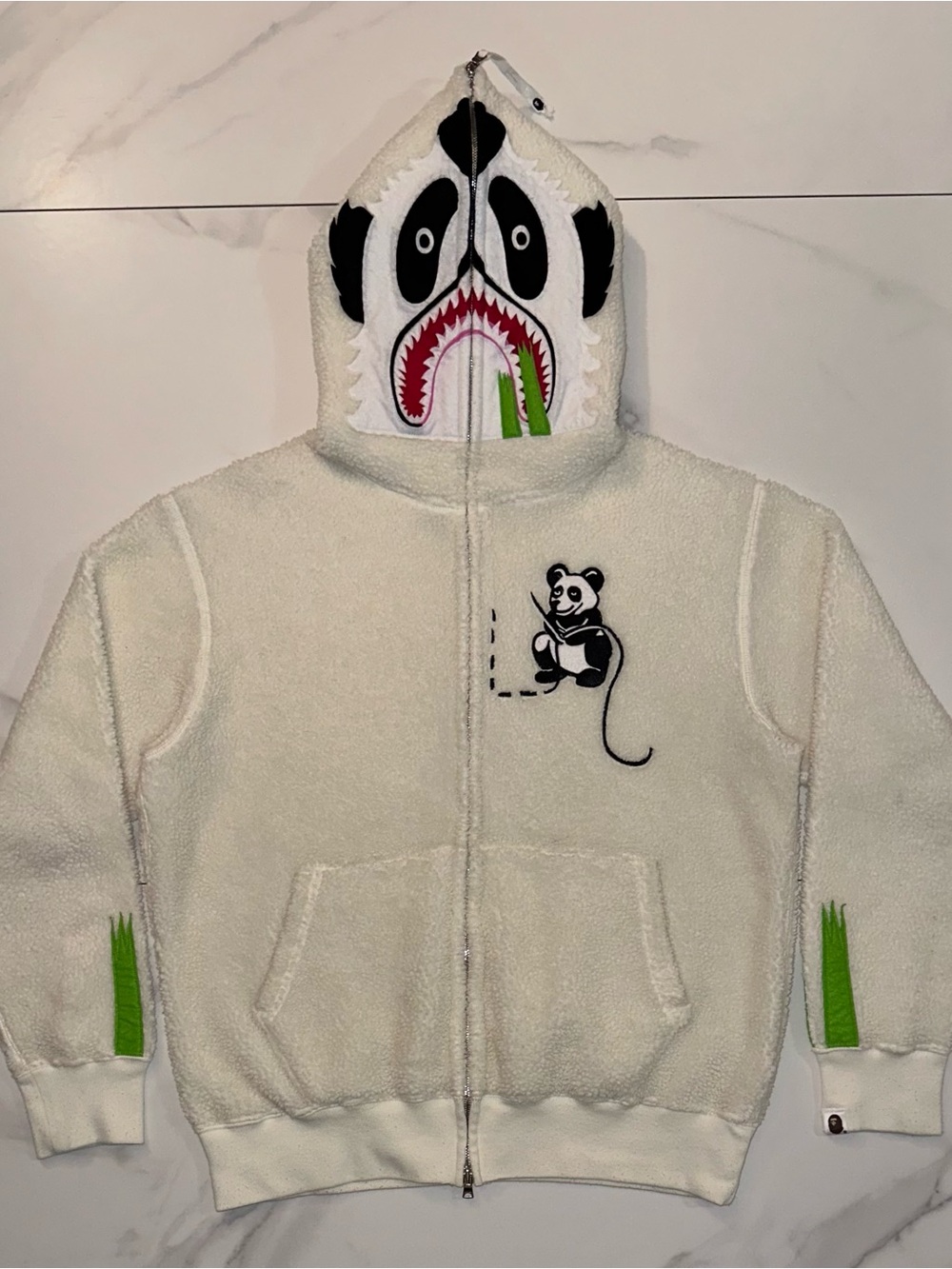 A Bathing Ape BAPE Panda Fleece Full Zip Hoodie Cream Size Large